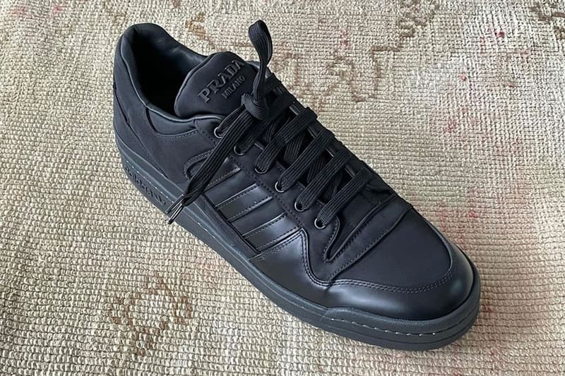 Take a First Look at the Prada x adidas Originals Forum Low Triple Black prada milan detachable pouch asap rocky renylon project all white all black release info