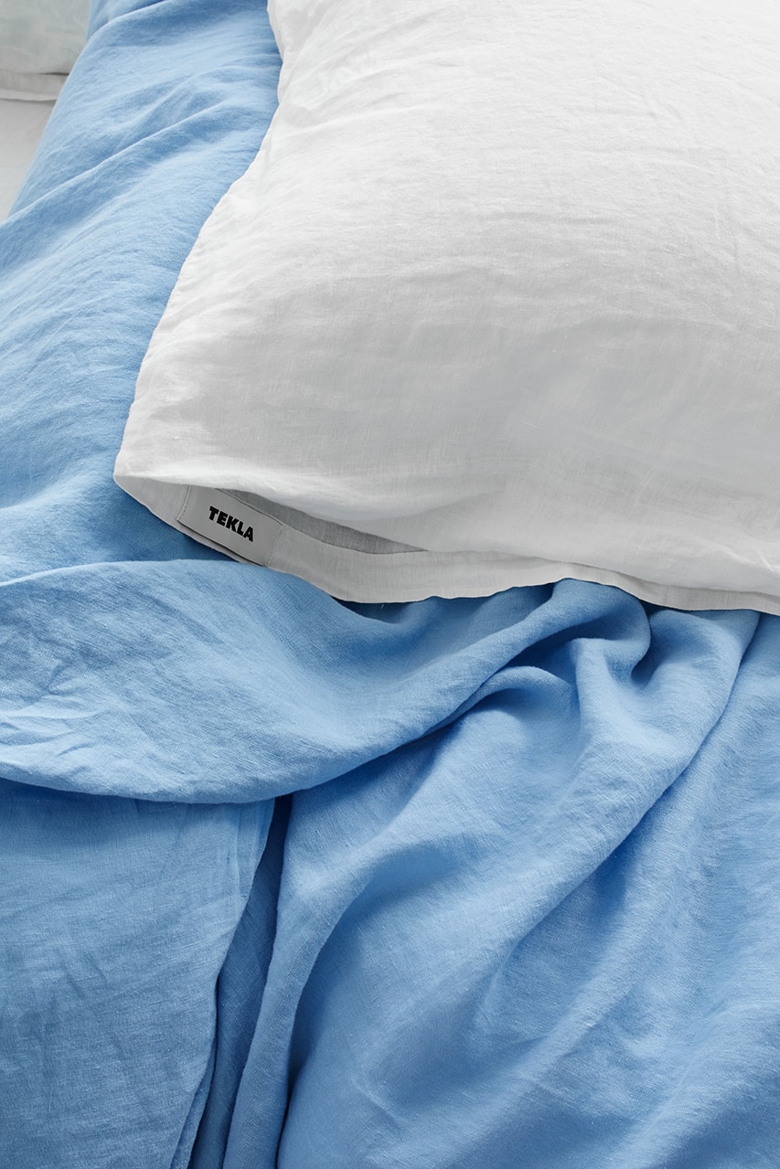 tekla fabrics linen bedding powder blue pinstripe black fall 2021 release details information