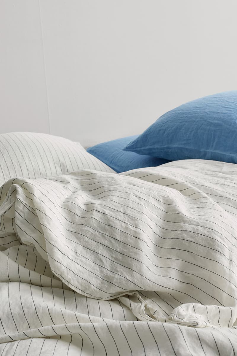 tekla fabrics linen bedding powder blue pinstripe black fall 2021 release details information