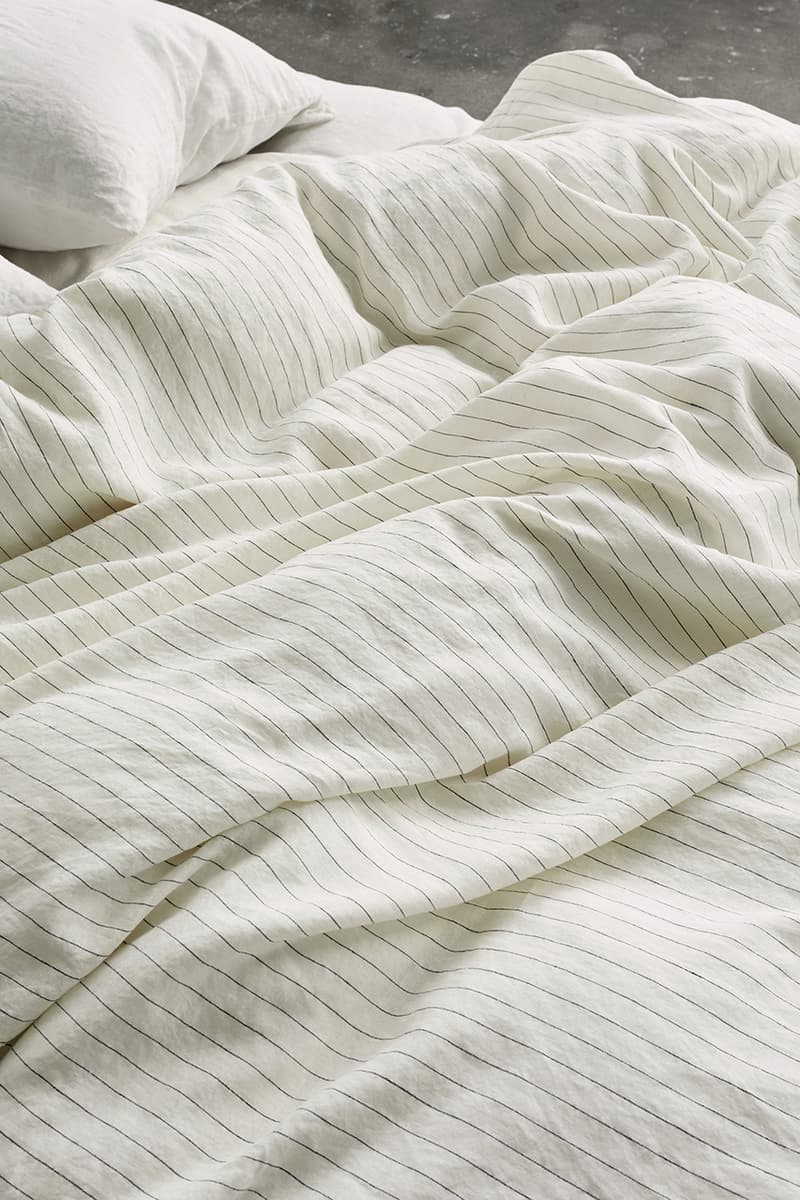 tekla fabrics linen bedding powder blue pinstripe black fall 2021 release details information