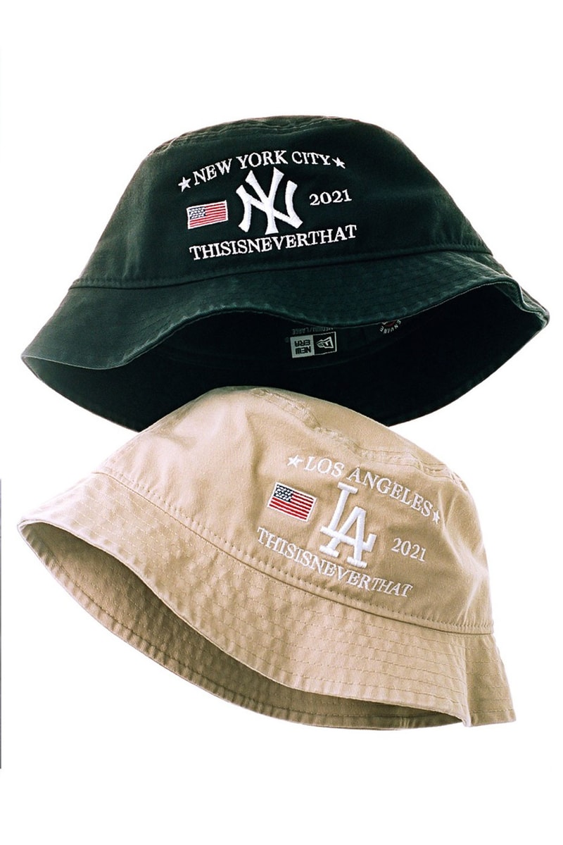 thisisneverthat new era cap hat headwear baseball cap bucket hat beanies panel caps matching apparel crew neck sweatshirt hoodies release info
