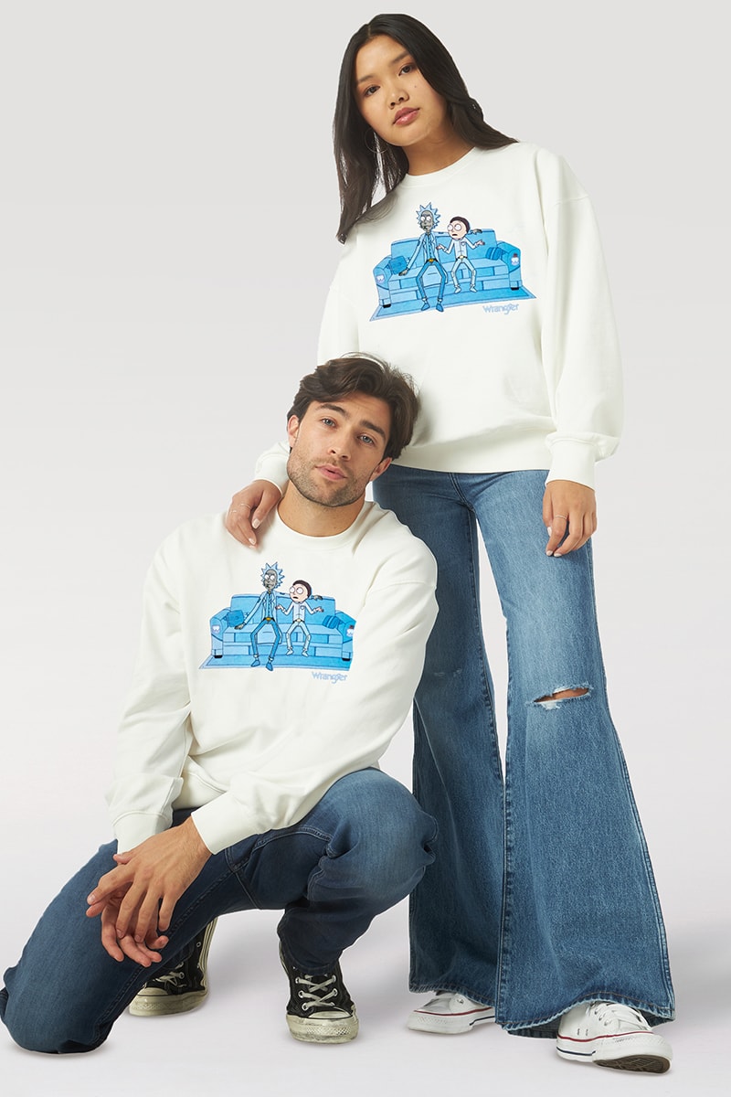 Wrangler Drops a Second Rick and Morty Capsule Collection price release info october 25 date denim jacket hoodie french terry sweater custom artwork gift holiday season cartoon adult swim warner bros