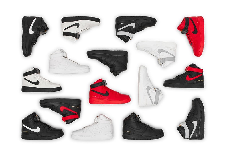 1017 alyx 9sm nike air force 1 high restock eight colorways wolf grey black white university red release details information