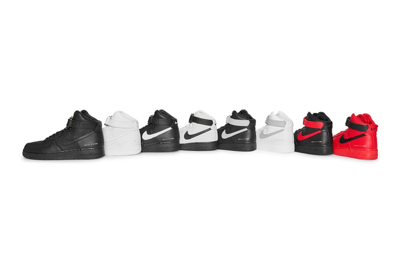 1017 alyx 9sm nike air force 1 high restock eight colorways wolf grey black white university red release details information
