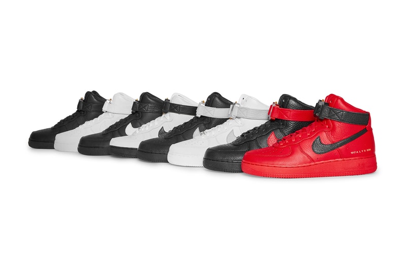 1017 alyx 9sm nike air force 1 high restock eight colorways wolf grey black white university red release details information