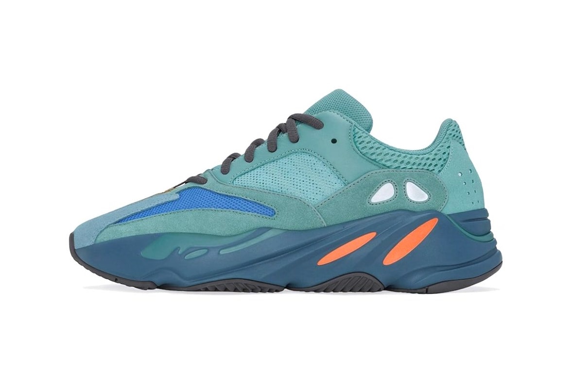 adidas yeezy boost 700 release date info faded azure blue november 27 stockx 240 usd GZ2002 light teal leather mesh suede mesh reflective charcoal grey orange fadazu
