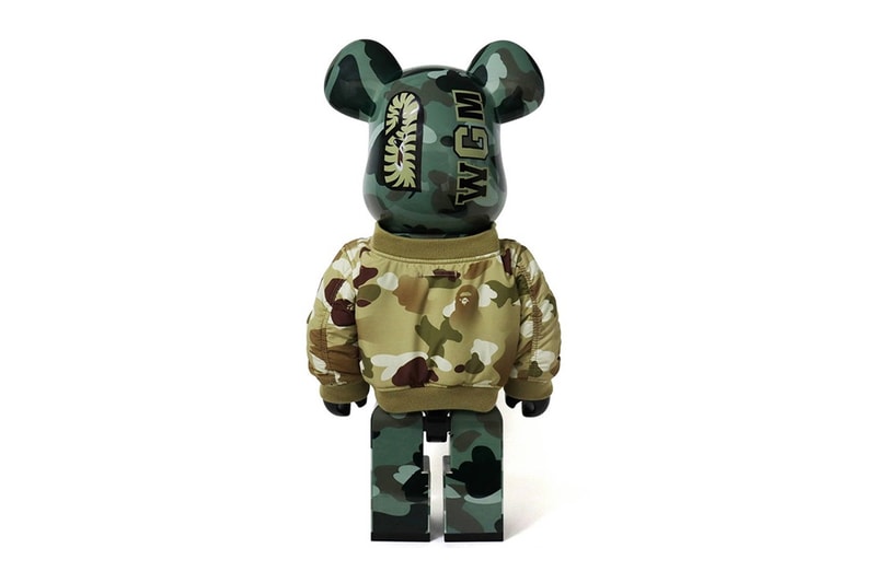 alpha industries bape shark head flight jacket bearbrick 100 400 1000 scale flight jacket zipper 22000 162800 camouflage camo print release info