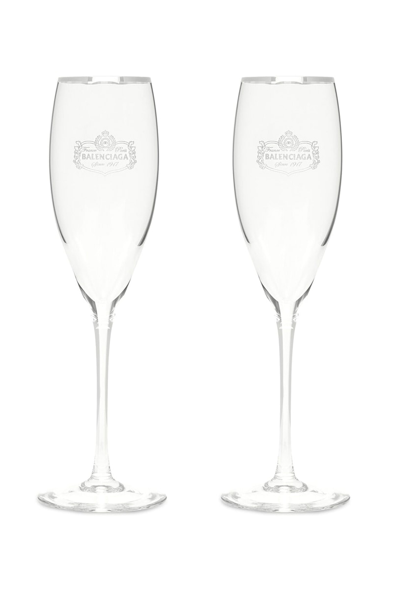Balenciaga Champagne Flutes Wine Glasses Coasters Crystal Platinum Silver Rim Stainless Steel Homeware Objects Luxury Gifts What to Buy Xmas Christmas Shopping Black Friday Demna Gvasalia