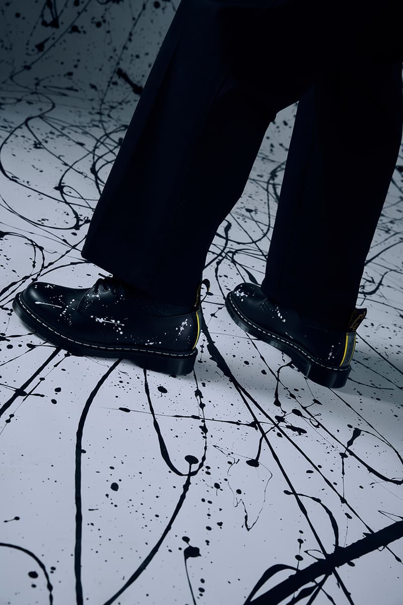 neighborhood dr martens release information details 1461 2976 paint splatter black white reflective heel