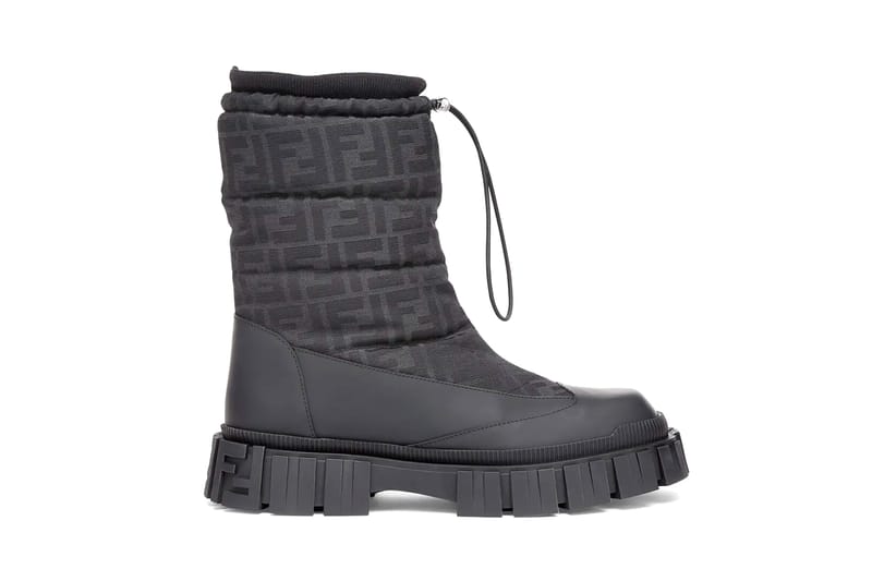 FENDI FF-jacquard leather boots - Black
