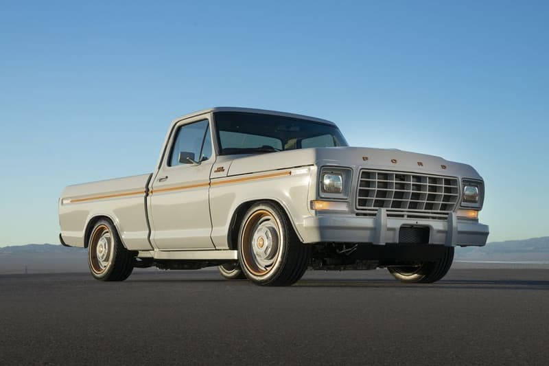 ford f100 eluminator pickup truck mach e gt motors electric restomod powertrain sema show las vegas 2021