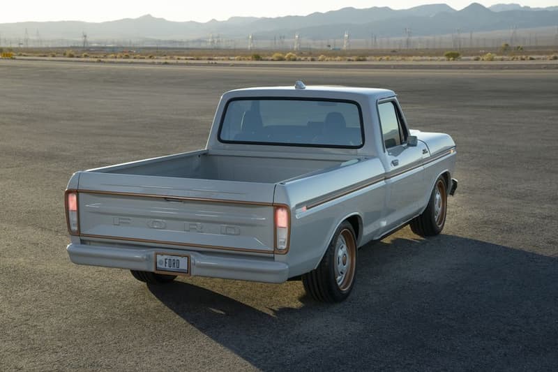 ford f100 eluminator pickup truck mach e gt motors electric restomod powertrain sema show las vegas 2021