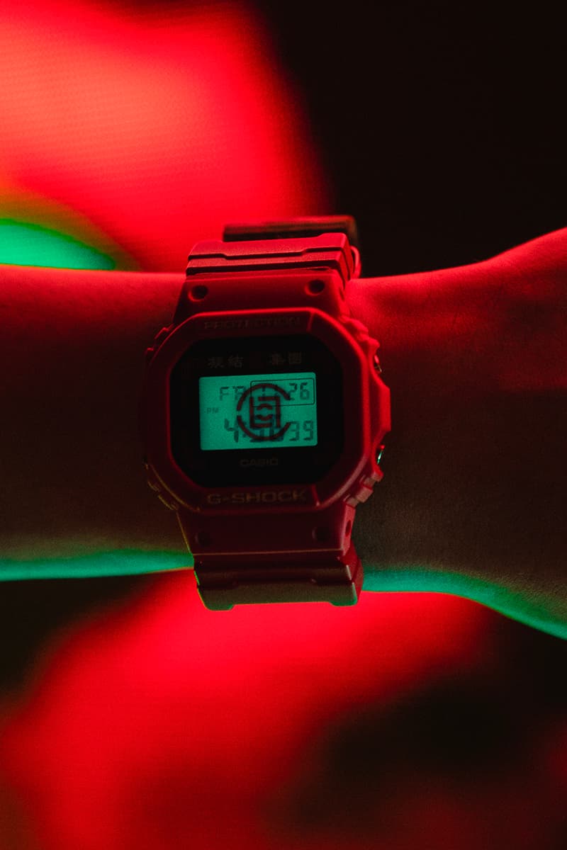 Casio G-Shock DW5600BBN CLOT collaboration timepiece watch 2012 2020 red gold chinese silk royale EL backlight  1987 20 bar water resistance nine interchangeable straps infinity theme yin yang silk november 26 juice release info