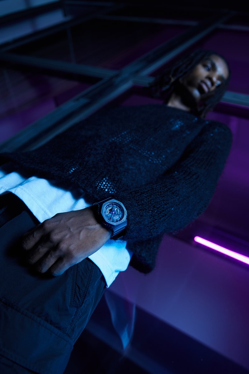 g-shock casio virtual reality timepiece watch collection capsule three new watches GA2100VB-1A GA700VB-1A GA900VB-1A black ion-plated bezel thin case blue violet colorful vibrant futuristic stylish practical regular cultural virtual reality digital experience aesthetic vibes Shock Resistance 200M Water Resistance 5 Daily Alarms (GA700/GA900 with SNZ Alarm) 1/100 Second Stopwatch Countdown Timer (GA2100: 24Hr; GA700/GA900: 1Hr) World Time (31Time Zones, 48 Cities+UTC) Full Auto Calendar