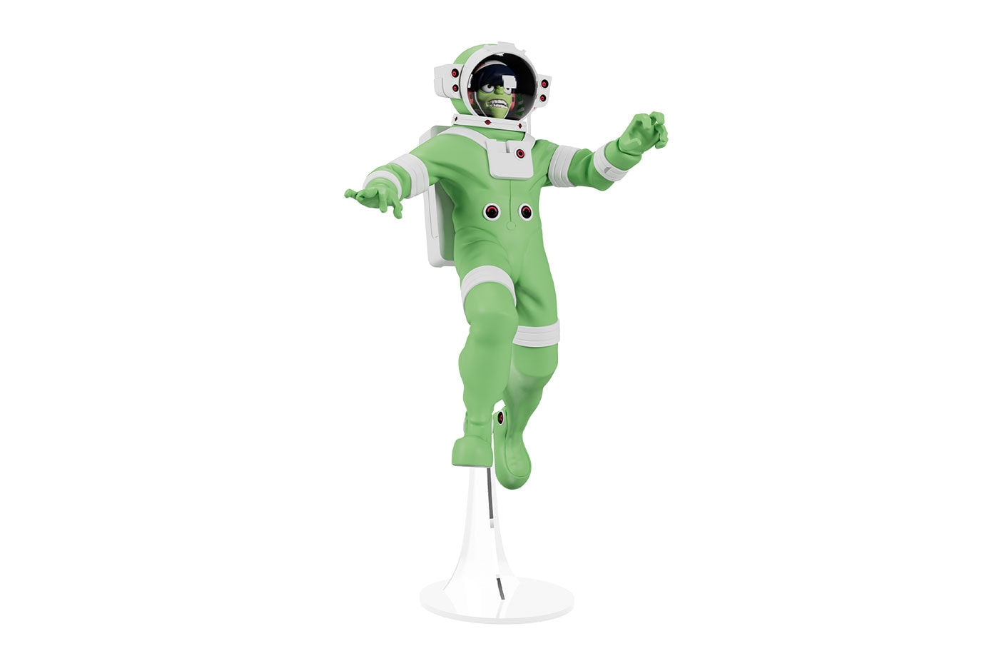 Gorillaz and Superplastic Announce Two Limited-Edition Toy Drops spacesuit set mini blind toymakers iconic band 12 inch vinyl day glow moon landing  murdoc russel noodleneon strange timez LED eyesgraviy 17 usd 110 usd release info