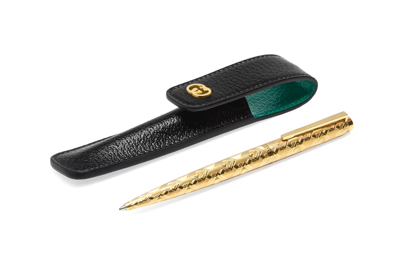 Gucci Geometric G Pen With Case Interlocking GG Leather Pouch Gold Engraved Metal Archival Gifts Homeware Accessories Writing Alessandro Michele