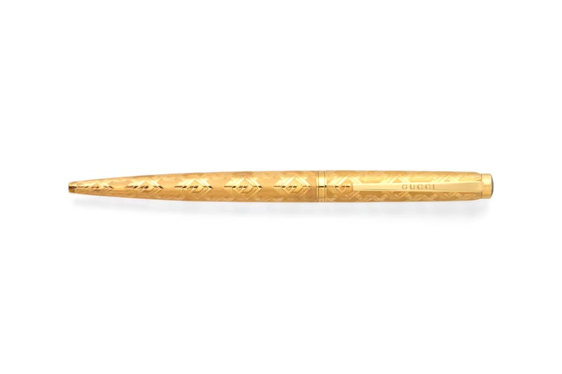 Gucci Geometric G Pen With Case Interlocking GG Leather Pouch Gold Engraved Metal Archival Gifts Homeware Accessories Writing Alessandro Michele