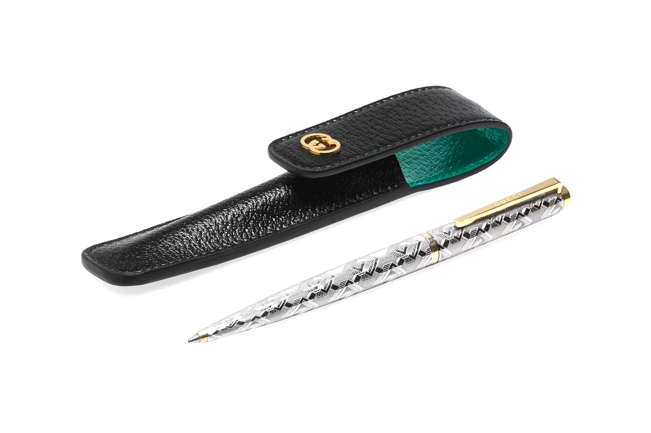 Gucci Geometric G Pen With Case Interlocking GG Leather Pouch Gold Engraved Metal Archival Gifts Homeware Accessories Writing Alessandro Michele