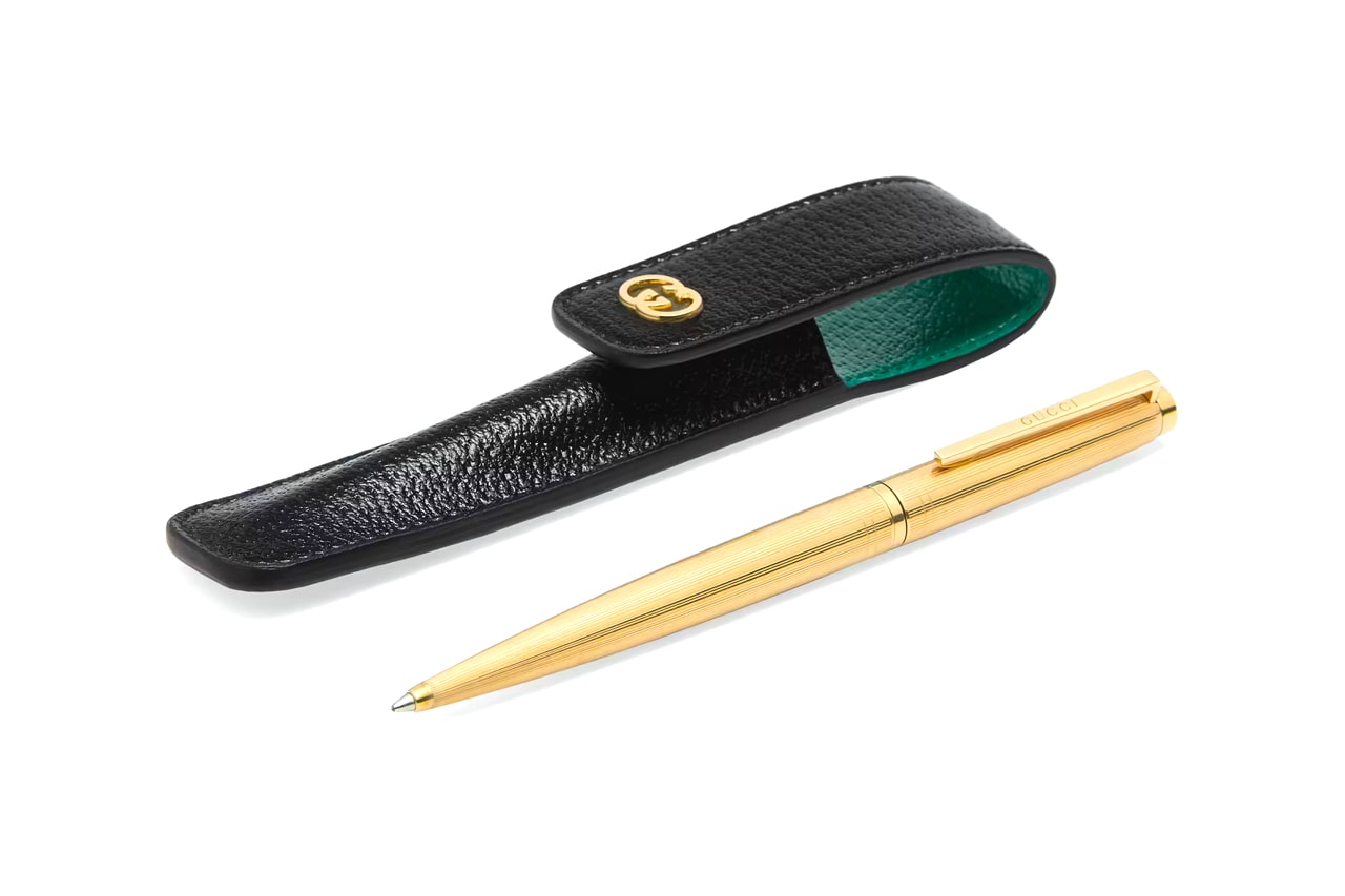 Gucci Geometric G Pen With Case Interlocking GG Leather Pouch Gold Engraved Metal Archival Gifts Homeware Accessories Writing Alessandro Michele