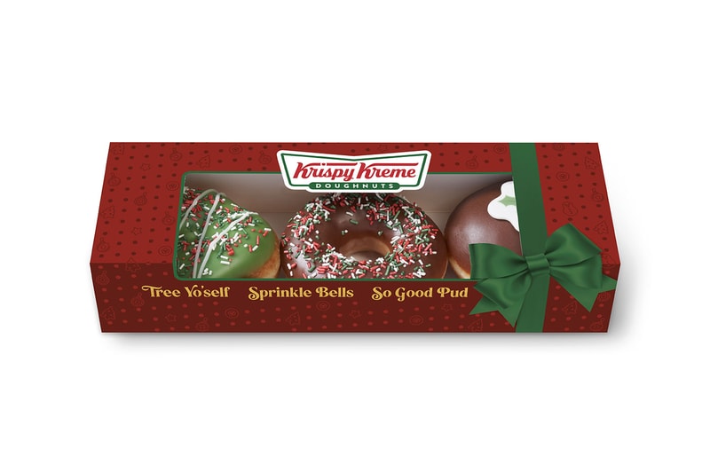 Krispy Kreme Christmas 2021 Doughnuts announcement Doughman Sprinkle Bells Tree Yo’self So Good Pud Dozen Creations Kit Piped Say Merry Christmas Half Dozen 