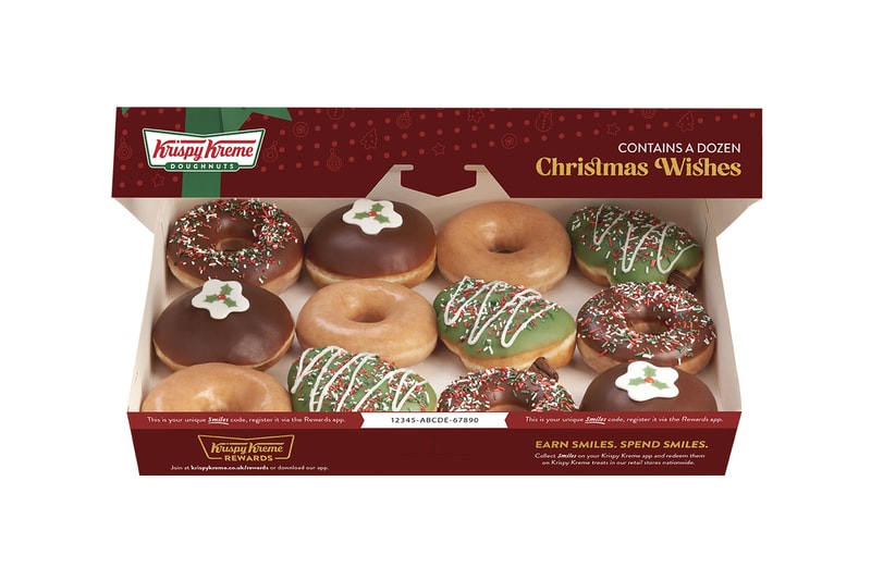 Krispy Kreme Christmas 2021 Doughnuts announcement Doughman Sprinkle Bells Tree Yo’self So Good Pud Dozen Creations Kit Piped Say Merry Christmas Half Dozen 