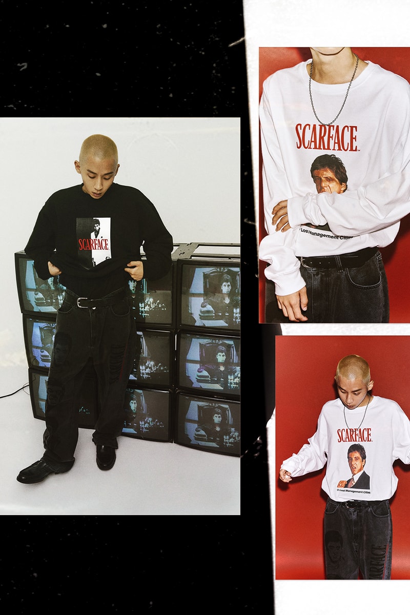 lost management cities LMC film movie scarface collaboration collection al pacino tony montana 26 items outwear knitwear hoodies sweaters jeans release info November 19