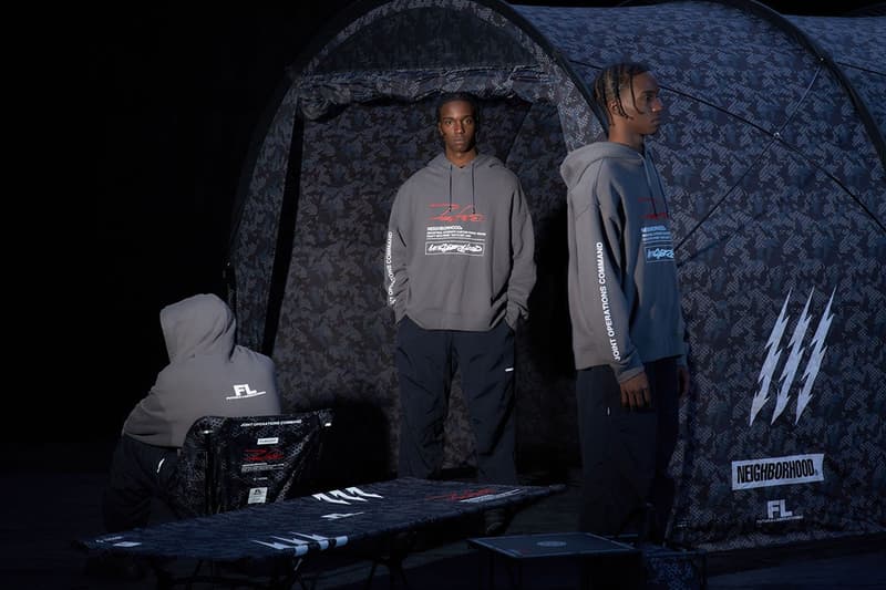 neighborhood futura laboratories collaboration collection pointman incense chamber gore tex infinium marmot pullover hoodie t shirt dad cap ma-1 chair camo e cot e hanger ep field office sk8thing ce release info