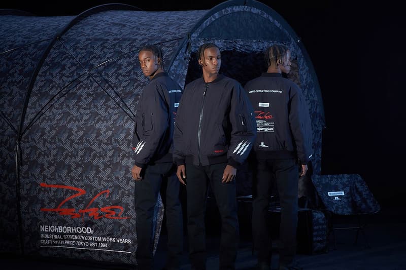 neighborhood futura laboratories collaboration collection pointman incense chamber gore tex infinium marmot pullover hoodie t shirt dad cap ma-1 chair camo e cot e hanger ep field office sk8thing ce release info