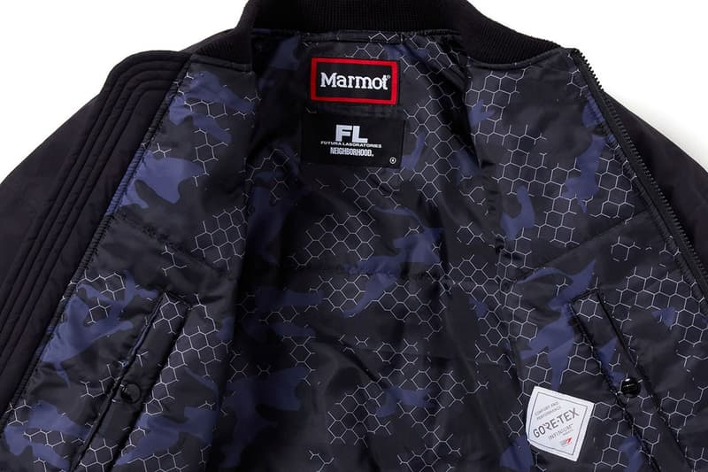 neighborhood futura laboratories collaboration collection pointman incense chamber gore tex infinium marmot pullover hoodie t shirt dad cap ma-1 chair camo e cot e hanger ep field office sk8thing ce release info