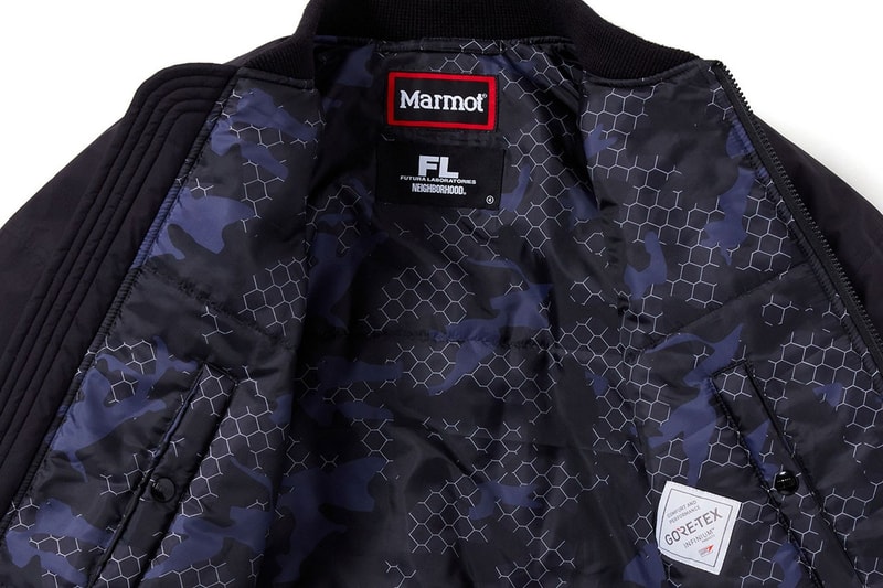 neighborhood futura laboratories collaboration collection pointman incense chamber gore tex infinium marmot pullover hoodie t shirt dad cap ma-1 chair camo e cot e hanger ep field office sk8thing ce release info