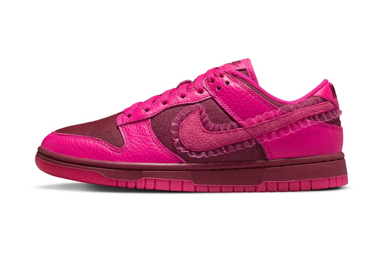 Nike Spruces Up Its Dunk Low "Team Red/Pink Prime" With Frilled Swooshes