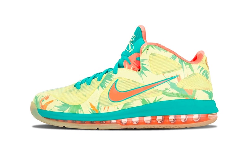 Nike Introduces the LeBron 9 Low LeBronold Palmer in Tropical Prints Sneakers Shoes Arnold lime teal orange tropical floral swoosh 360 max air unit special edition gold heel release info