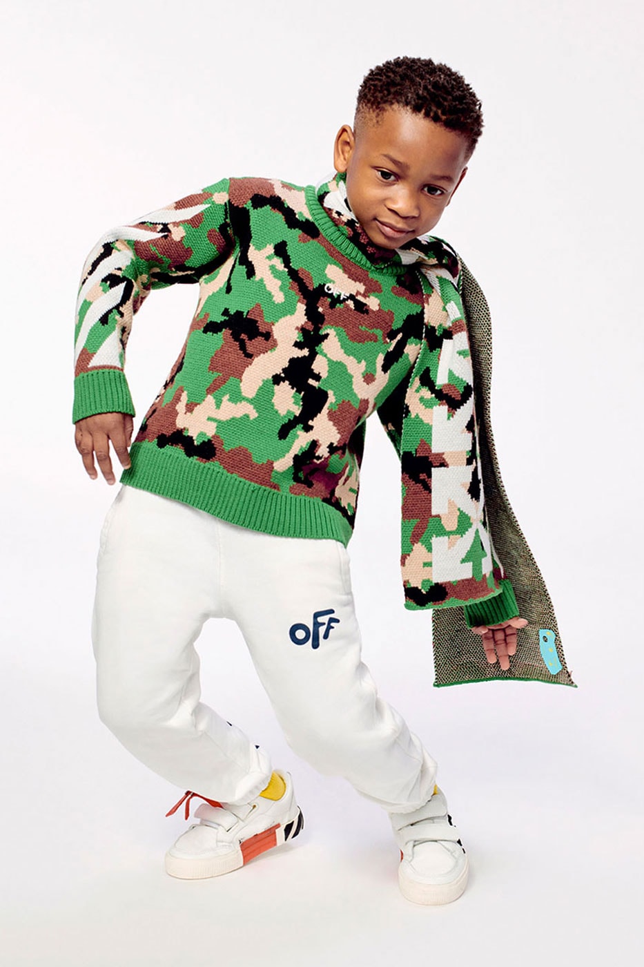 Off-White™ Kids Releases its FW21 Collection hippie culture bright colors camo checkered flannel letterman jackets low vulcanized sneakers virgil abloh fall winter 2021 release info