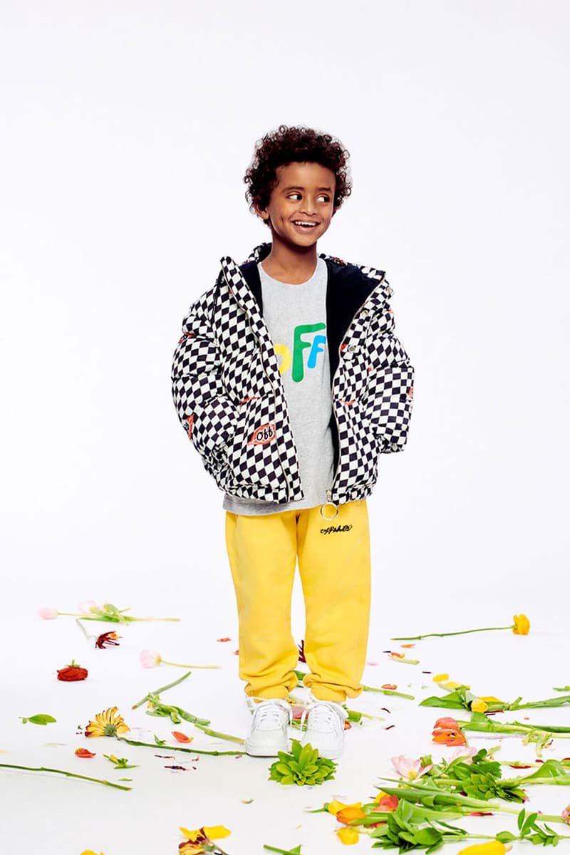 Off-White™ Kids Releases its FW21 Collection hippie culture bright colors camo checkered flannel letterman jackets low vulcanized sneakers virgil abloh fall winter 2021 release info