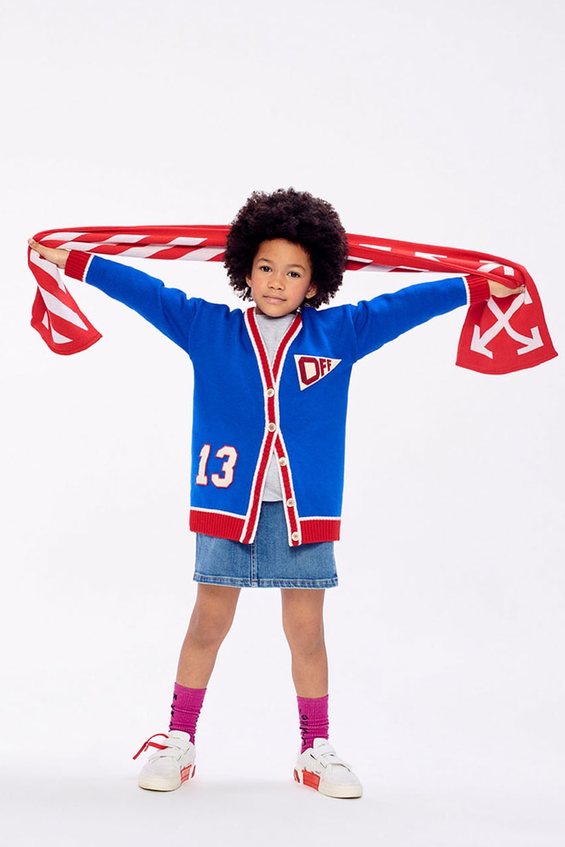 Off-White™ Kids Releases its FW21 Collection hippie culture bright colors camo checkered flannel letterman jackets low vulcanized sneakers virgil abloh fall winter 2021 release info