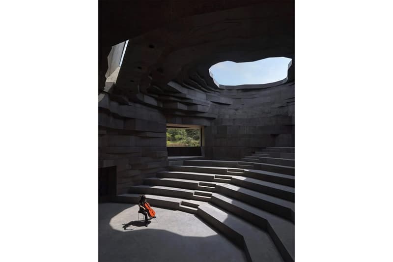 Open Architecture Completes "The Chapel of Sound" Rock-Like Concert Hall mountainous valley great wall of china concrete natural local stone reflection amphitheater stage beijing Li Hu Huang wenjiang news