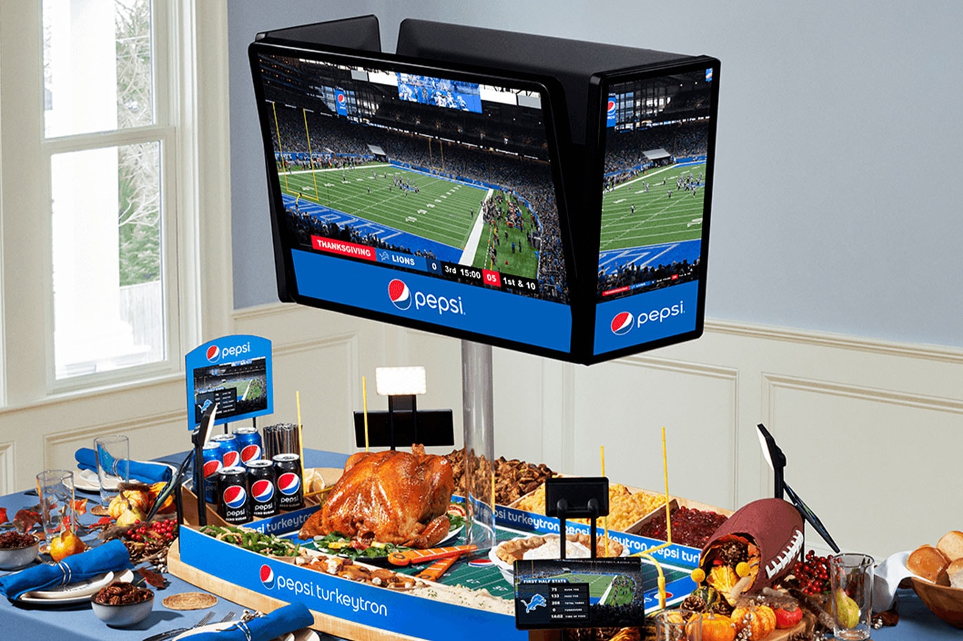 Pepsi Debuts Its Turkeytron Thanksgiving Centerpiece for Football Families Nationwide nfl turkey carving sports football sunday jumbotron 