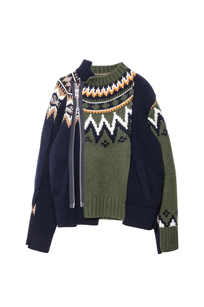 Navy Striped jacquard-knit sweater, Sacai