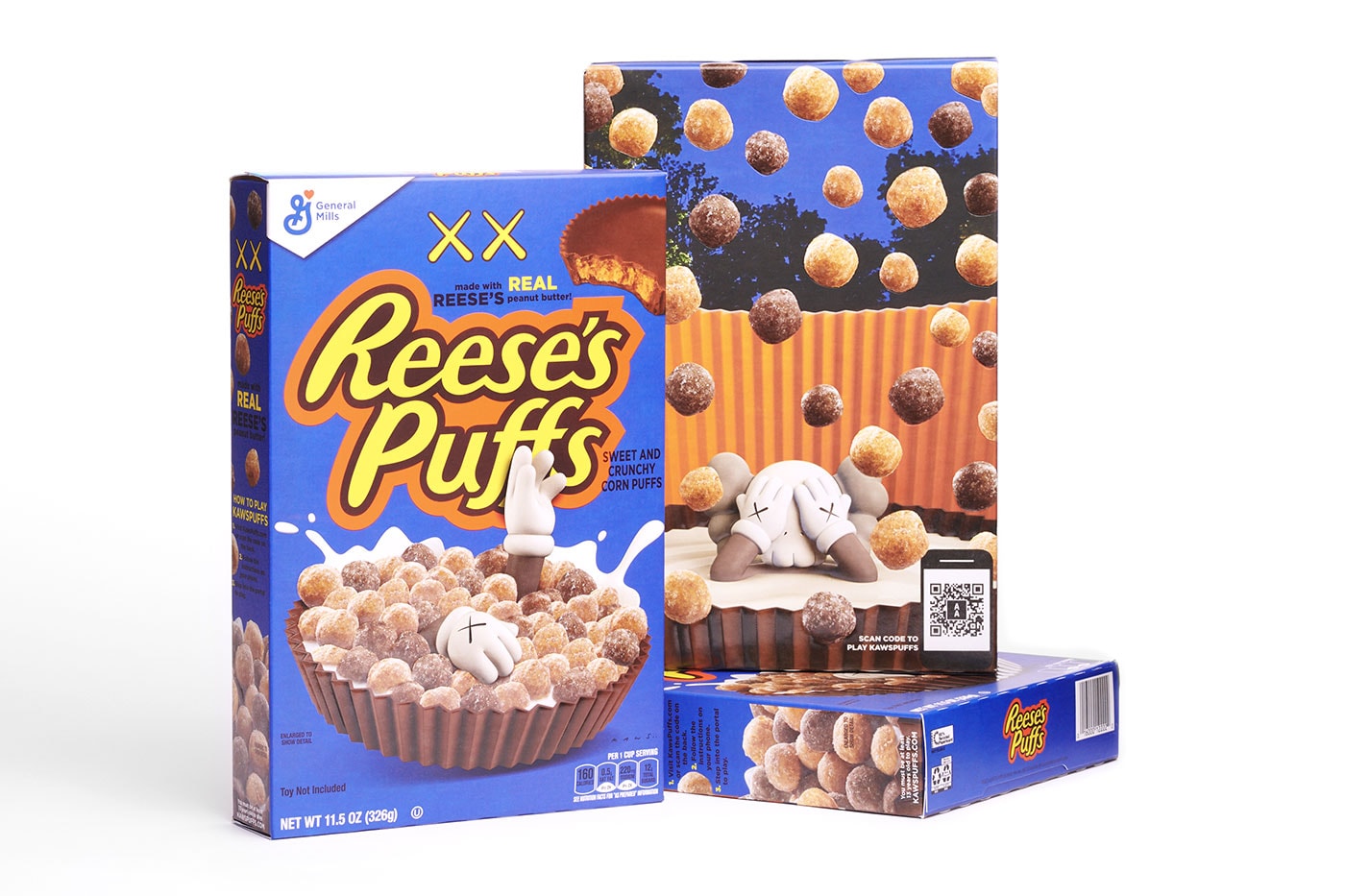 Reeses Puff's Officially Teams up With KAWS to Launch Two Cereal Boxes and AR Game Reese's Puff x KAWS Cereal Launch Release Info general mills cereal kaws companion kawspuffs