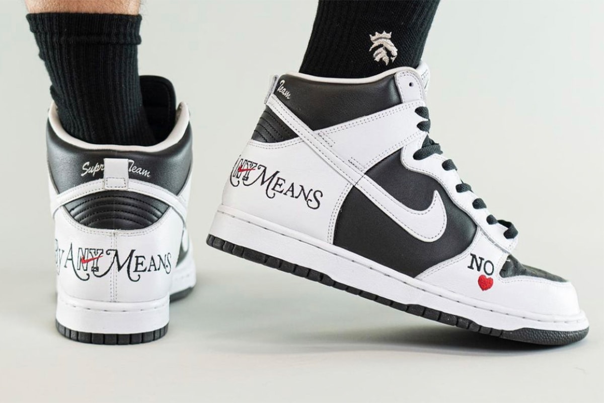 Supreme x Nike SB Dunk High By Any Means Black/White | Hypebeast