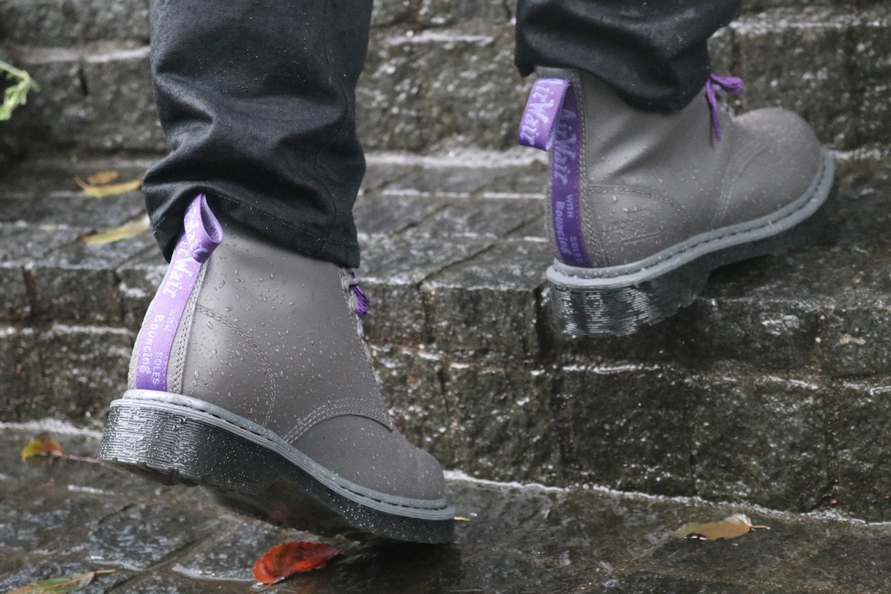 The North Face Purple Label nanamica 8-hole boots 1460 gray black purple laces welt stitch wintergrip waterproof release info