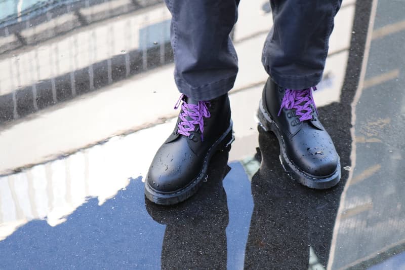 The North Face Purple Label nanamica 8-hole boots 1460 gray black purple laces welt stitch wintergrip waterproof release info