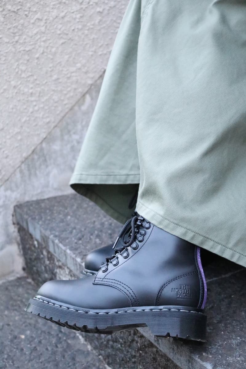 The North Face Purple Label nanamica 8-hole boots 1460 gray black purple laces welt stitch wintergrip waterproof release info