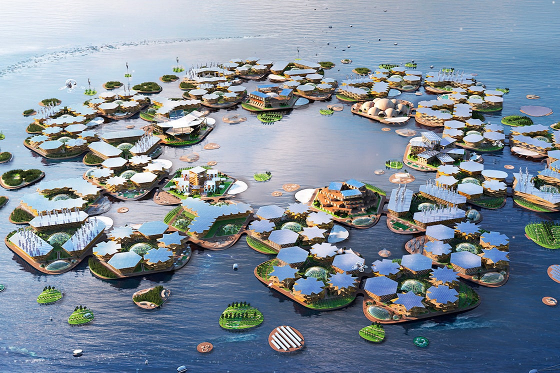 The World's First Floating City Is Set to Arrive in 2025 bjarke Ingels Group united nations south kroea busan modular islands villages coastal rising sea levels future category 5 hurrican resistant news
