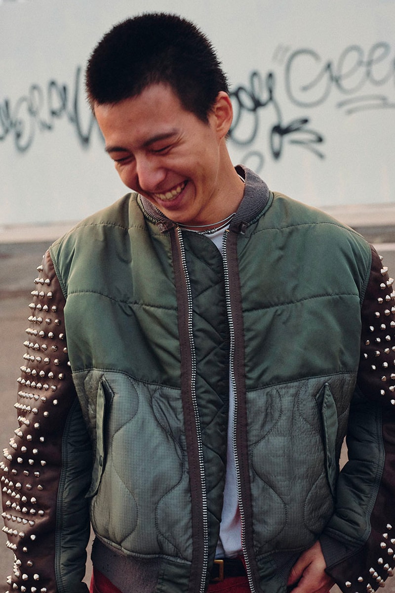 Artist Ryuji Kamiyama and UNITED ARROWS & SONS Release a Special-Edition MA-1 Jacket ura harajuku famouz silk screen metal studs brown leather 418000 JPY  release info