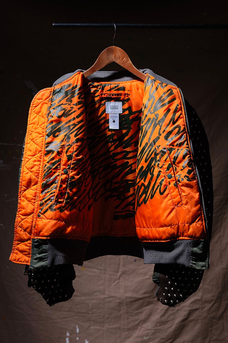 Artist Ryuji Kamiyama and UNITED ARROWS & SONS Release a Special-Edition MA-1 Jacket ura harajuku famouz silk screen metal studs brown leather 418000 JPY  release info