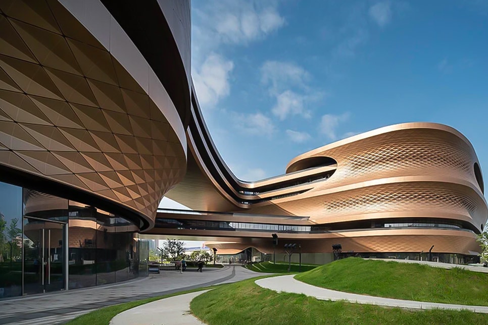 zaha hadid architects fluid infinitus plaza infinity symbol china workspaces herbal medicine research labs ineteraction central LEED gold recyclable solar reduction