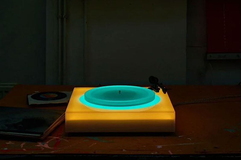 Brian Eno Color-Changing LED Turntable Release Info London's Paul Stolper Gallery UK beams lights blue green purple pink yellow