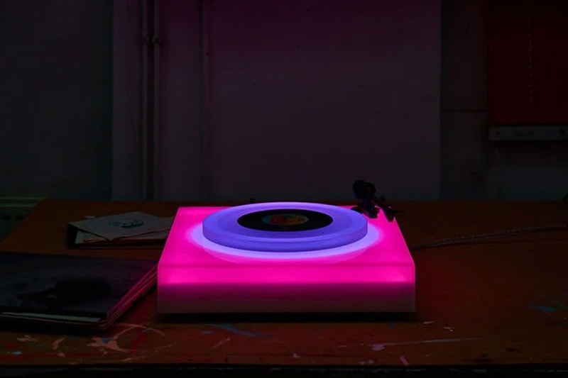 Brian Eno Color-Changing LED Turntable Release Info London's Paul Stolper Gallery UK beams lights blue green purple pink yellow