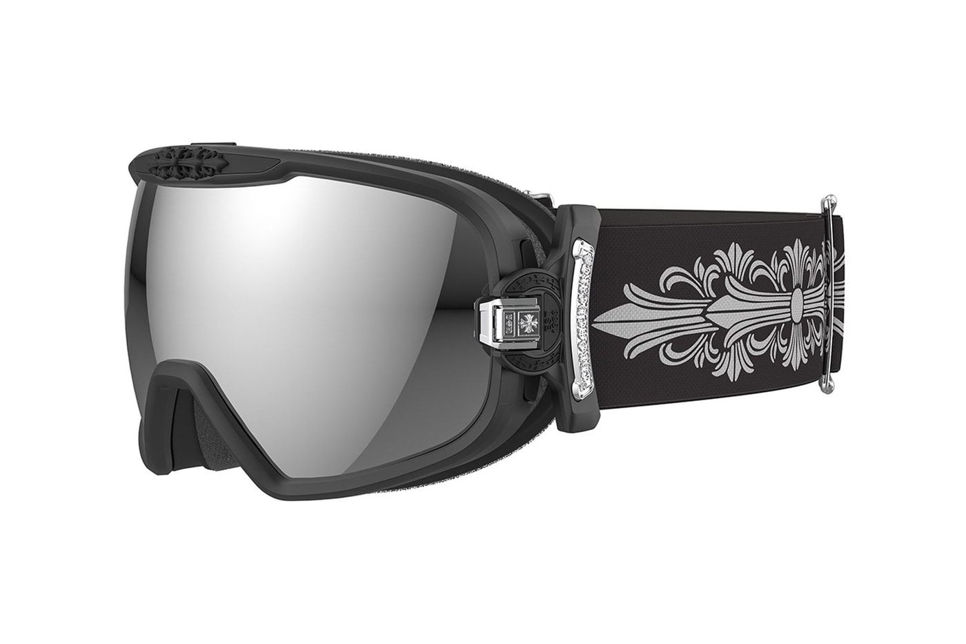Chrome hearts snow goggles slopes carl zeiss frames  enhance contrast low light uv protection waterproof coating thermoplastic materials silcone rubber accents moisture wick foam black red white slime greensilver 1550 USD release info